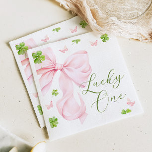 Lucky One Pink Bow 1st Birthday Napkins