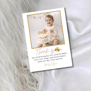 Lucky One Pink Gold Girl First Birthday Thank You Card