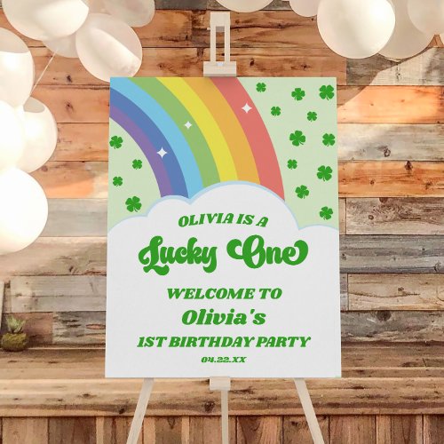Lucky One Rainbow 1st Birthday Party Welcome Sign