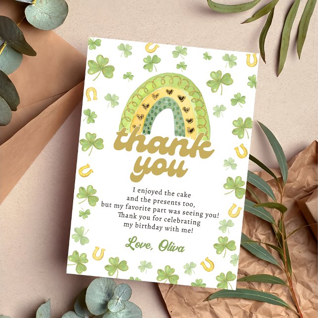 Lucky One Rainbow Shamrock Birthday Thank You Card (Creator Uploaded)