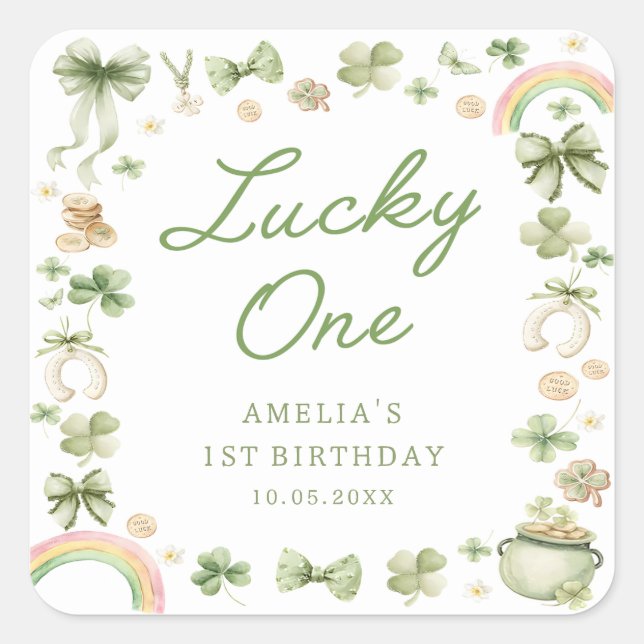Lucky One Shamrock 1st Birthday Sticker (Front)