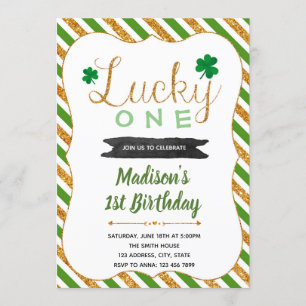Lucky one shamrock birthday invitation card