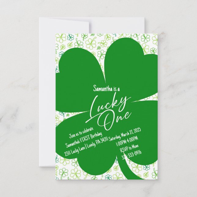 Lucky One Shamrock First Birthday Invitation (Front)