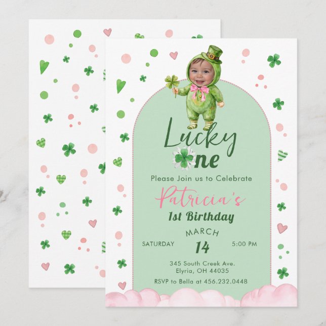 Lucky One St Patrick Birthday Photo Invitation (Front/Back)
