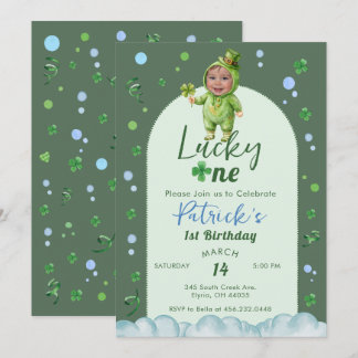 Lucky One St Patrick Boy with Photo Birthday Invitation