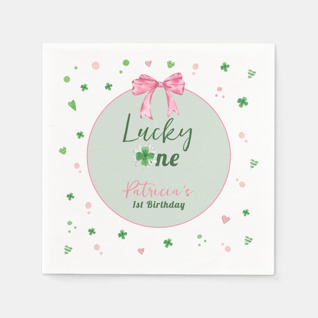 Lucky One St Patrick Girl Birthday Napkins (Front)
