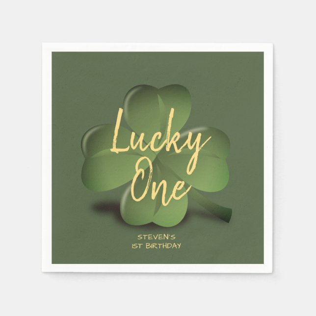 Lucky One St Patricks Boy First Birthday Party Napkins (Front)