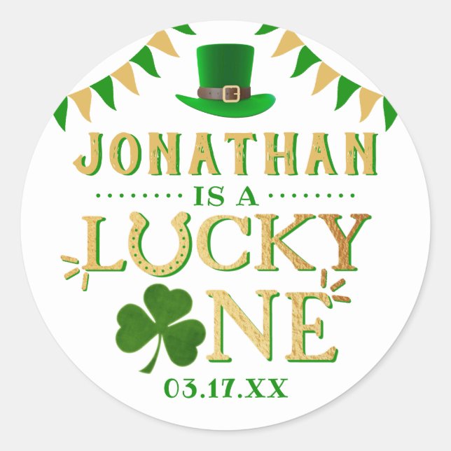 Lucky One St. Patrick's Day 1st Birthday Classic Round Sticker (Front)