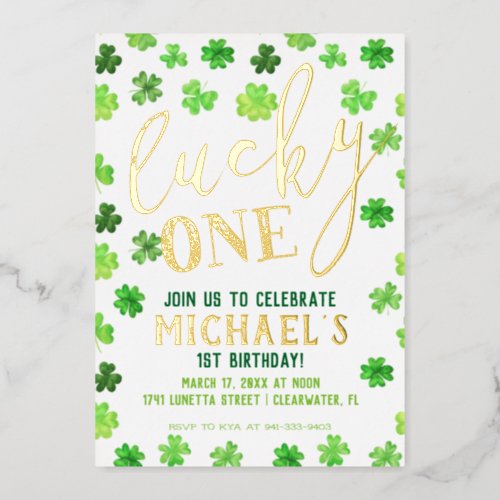 Lucky One  St Patricks Day 1st Birthday Invitat Foil Invitation