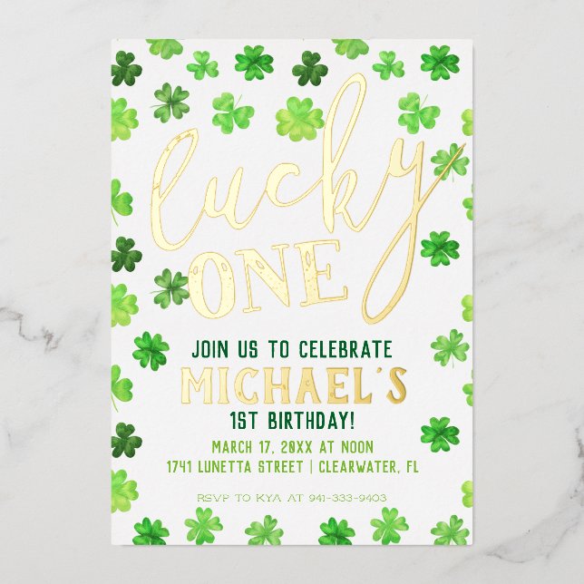 Lucky One | St. Patrick's Day 1st Birthday Invitat Foil Invitation (Front)