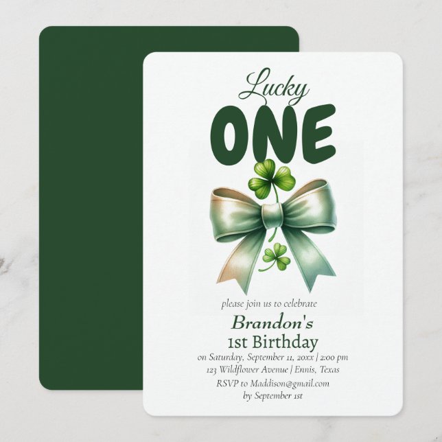 Lucky One St Patricks Day 1st Birthday Invitation (Front/Back)