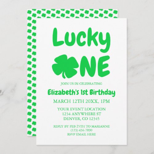 Lucky One St Patricks Day 1st Birthday Invitation