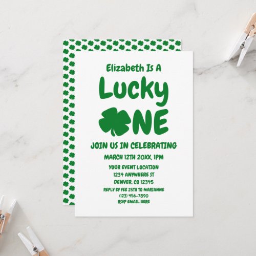 Lucky One St Patricks Day 1st Birthday Invitation