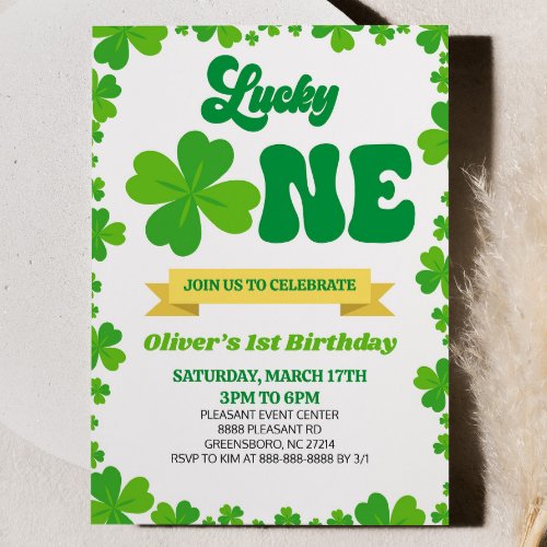Lucky ONE St Patricks Day 1st Birthday Party Invitation