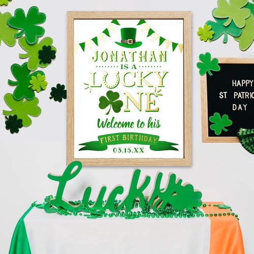 Lucky One St Patricks Day 1st Birthday Welcome Foil Prints