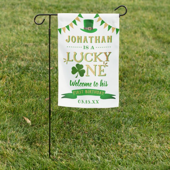 Lucky One St. Patrick's Day 1st Birthday Welcome Garden Flag (In SItu)