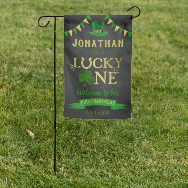 Lucky One St. Patrick's Day 1st Birthday Welcome Garden Flag (In SItu)