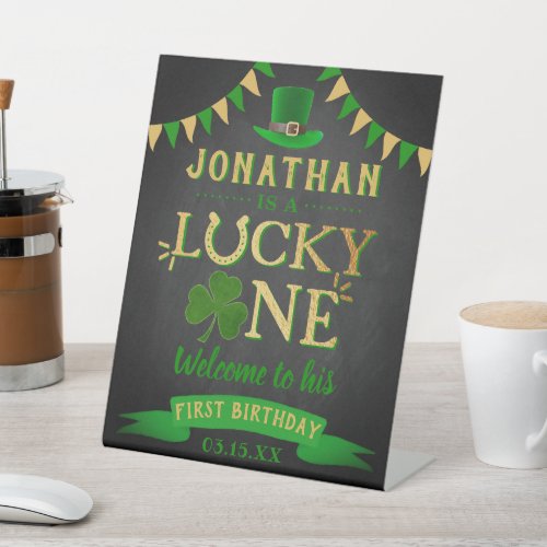 Lucky One St Patricks Day 1st Birthday Welcome Pedestal Sign