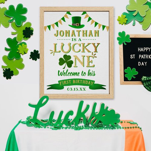 Lucky One St Patricks Day 1st Birthday Welcome Poster