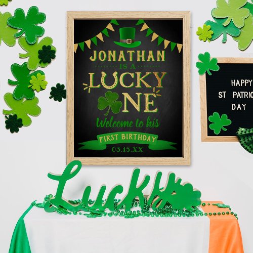 Lucky One St Patricks Day 1st Birthday Welcome Poster