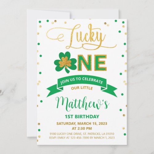 Lucky One St Patricks Day 1st Boy Birthday Invitation