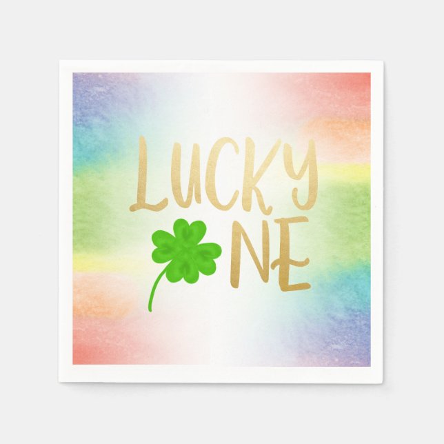 Lucky One St. Patricks Day Birthday Paper Napkins (Front)