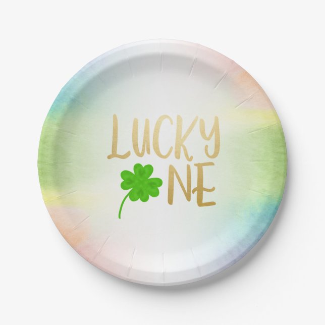 Lucky One St. Patricks Day Birthday Paper Plates (Front)
