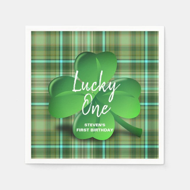 Lucky One St Patrick's Day Birthday Party Monogram Napkins (Front)