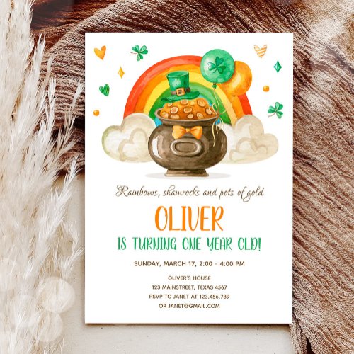 Lucky One St Patricks Day Boy First Birthday Inv Invitation