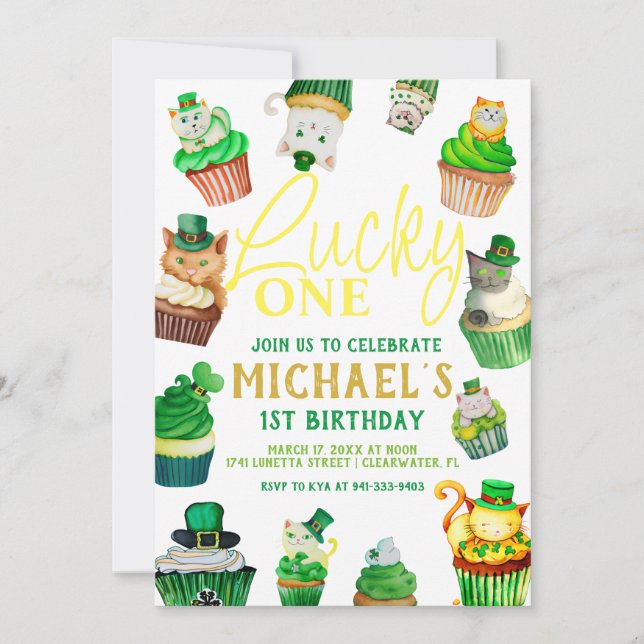Lucky One | St. Patrick's Day Cupcake 1st Birthday Invitation (Front)