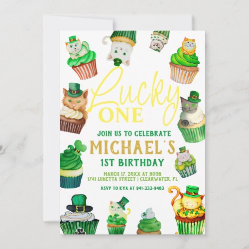 Lucky One  St Patricks Day Cupcake 1st Birthday Invitation