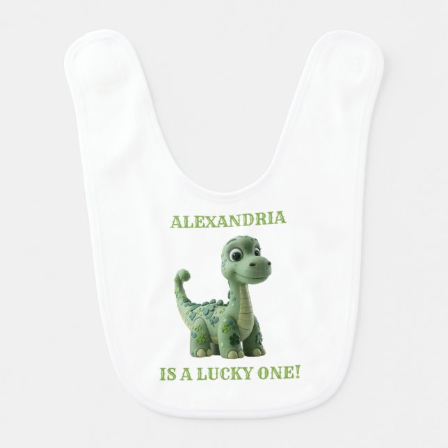 Lucky One St Patricks Day Dinosaur Baby Bib (Front)