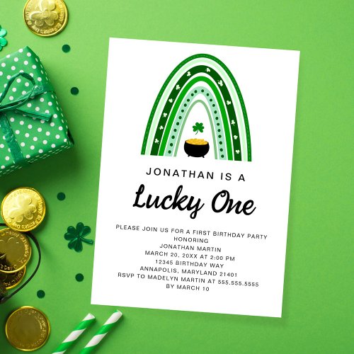 Lucky One St Patricks Day First Birthday Party Invitation