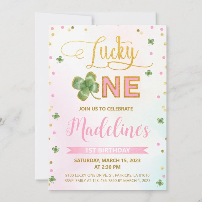 Lucky One St. Patrick's Day Girl 1st Birthday Invitation (Front)