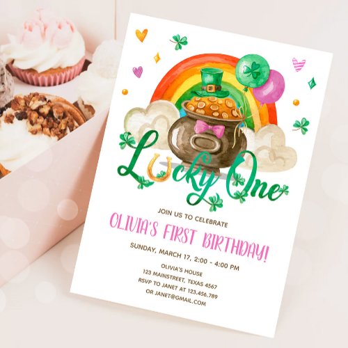 Lucky One St Patricks Day Girl First Birthday In Invitation