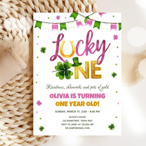 Lucky One St Patricks Day Girl First Birthday In Invitation