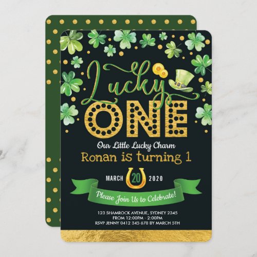 Lucky One St Patricks Day Shamrock 1st Birthday Invitation