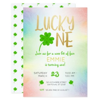 Lucky One St. Patricks Day Shamrock Birthday Invitation