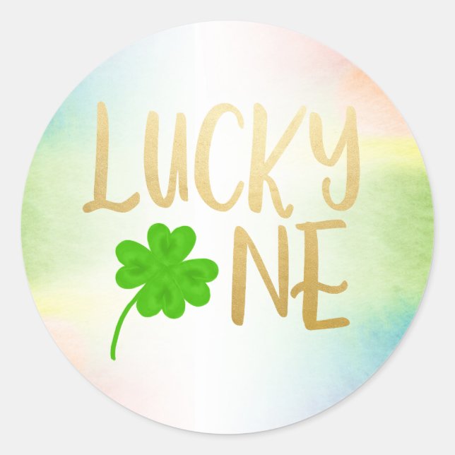 Lucky one St. Patricks Day shamrock Classic Round Sticker (Front)