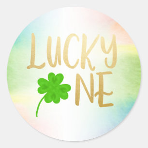 Lucky one St. Patricks Day shamrock Classic Round Sticker