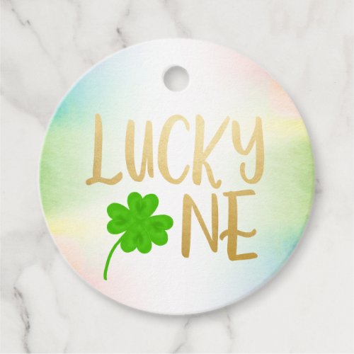Lucky one St Patricks Day shamrock Round Favor Tags
