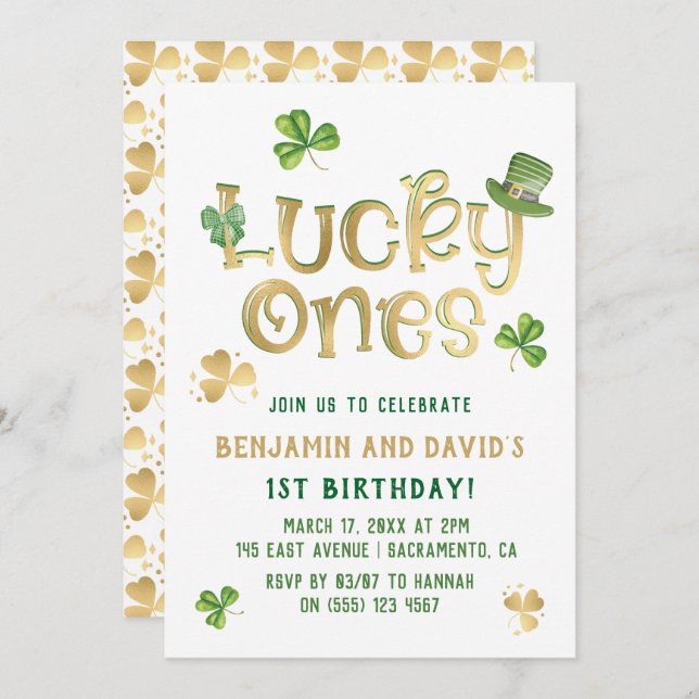 Lucky One | St Patrick's Day Twin First Birthday Invitation (Front/Back)