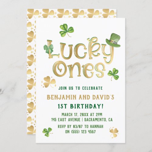 Lucky One  St Patricks Day Twin First Birthday Invitation