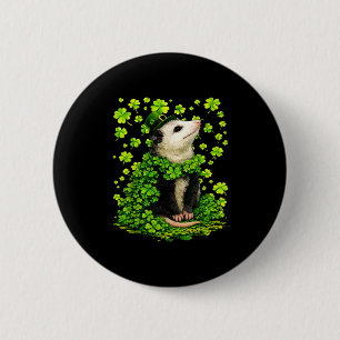 Lucky opossum with shamrocks clovers st patricks button