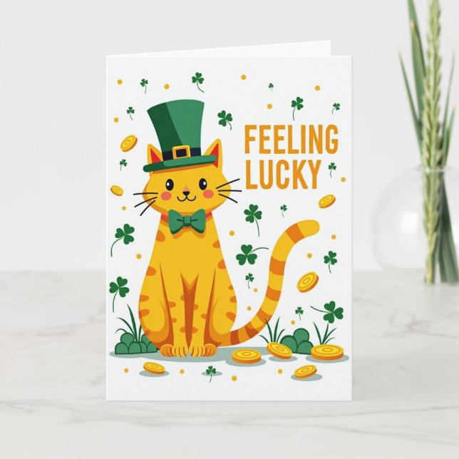 Lucky Orange Cat St Patricks Day Card (Front)