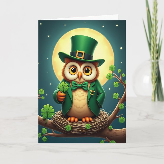 Lucky Owl Festive Green Card (Front)