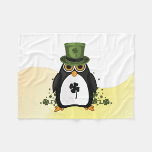 Lucky Penguin St. Patrick's Day Cozy Irish Clover  Fleece Blanket