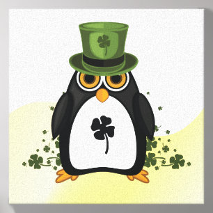 Lucky Penguin St. Patrick's Day Irish Clover Canvas Photo Tile