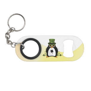 Lucky Penguin St. Patrick's Day Irish Clover Cute Keychain Bottle Opener