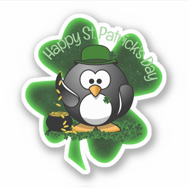 Lucky Penguin St. Patrick's Day Sticker (Front)
